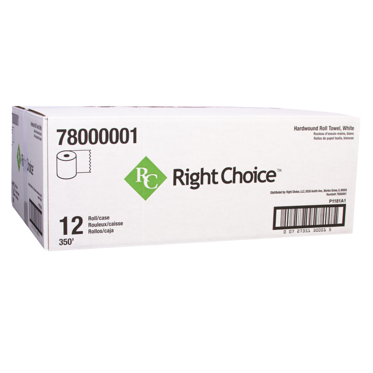 Right Choice White Roll Towel - 8" x 350', 12/cs - Image 2