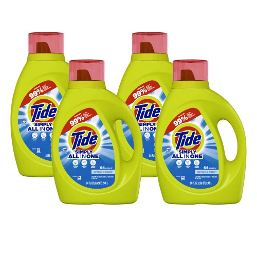 Tide Simply Clean and Fresh Laundry Detergent, Refreshing Breeze, 64 Loads, 84 oz Bottle, 4/Carton