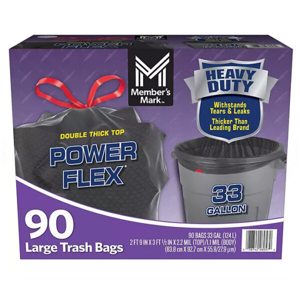 Member's Mark 33-Gallon Power Flex Drawstring Trash Bags 90 ct.