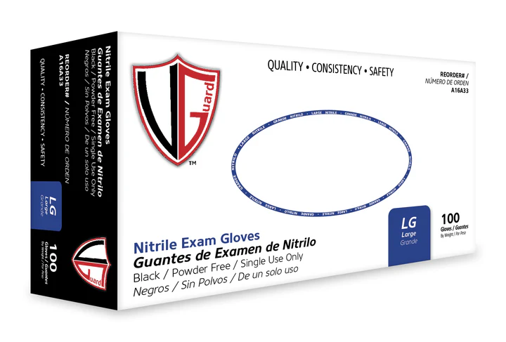 VGuard® A16A3 Black Nitrile Gloves, 5-mil, Powder-Free, 100/bx VGuard® A16A3 Black Nitrile Exam Glove