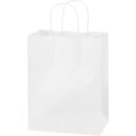 8 x 4 1/2 x 10 1/4" White Paper Shopping Bags