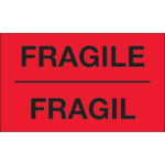 3 x 5" - "Fragil" (Fluorescent Red) Bilingual Labels
