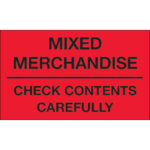 3 x 5" - "Mixed Merchandise - Check Contents Carefully" (Fluorescent Red) Labels