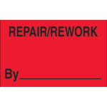 1 1/4 x 2" - "Repair/Rework By" (Fluorescent Red) Labels