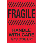 4 x 6" - "Fragile - Handle With Care - This Side Up" (Fluorescent Red) Labels