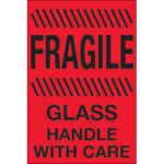 4 x 6" - "Fragile - Glass - Handle With Care" (Fluorescent Red) Labels