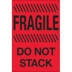4 x 6" - "Fragile - Do Not Stack" (Fluorescent Red) Labels
