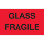 3 x 5" - "Glass - Fragile" (Fluorescent Red) Labels