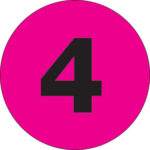3" Circle - "4" (Fluorescent Pink) Number Labels