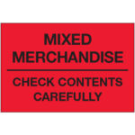 2 x 3" - "Mixed Merchandise - Check Contents Carefully" (Fluorescent Red) Labels