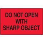 3 x 5" - "Do Not Open with Sharp Object" (Fluorescent Red) Labels