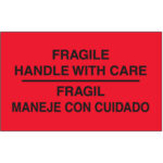 3 x 5" - "Fragil - Maneje Con Cuidado" (Fluorescent Red) Bilingual Labels