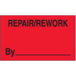 3 x 5" - "Repair/Rework By" (Fluorescent Red) Labels