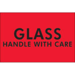 2 x 3" - "Glass - Handle With Care" (Fluorescent Red) Labels
