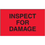 3 x 5" - "Inspect For Damage" (Fluorescent Red) Labels