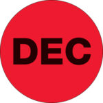 2" Circle - "DEC" (Fluorescent Red) Months of the Year Labels