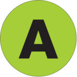 2" Circle - "A" (Fluorescent Green) Letter Labels