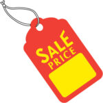 1 3/4 x 2 7/8" Red with Yellow Block "Sale Price" Tags - Pre-Strung