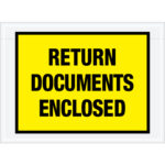 7 1/2 x 5 1/2" Yellow "Return Documents Enclosed" Envelopes