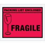 4 1/2 x 5 1/2" Red "Packing List Enclosed - Fragile" Envelopes