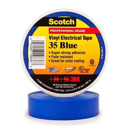 3/4" x 66' Blue (10 Pack) Scotch Vinyl Color Coding Electrical Tape 35