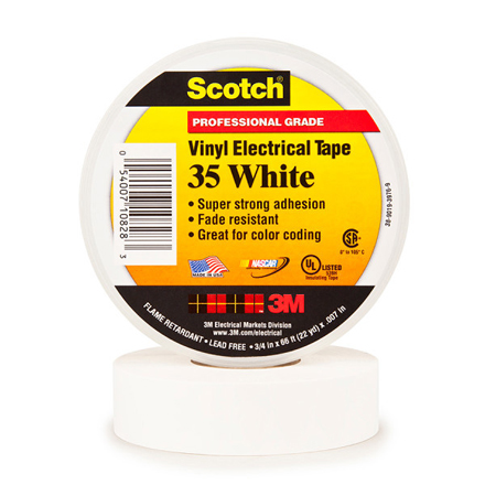 3/4" x 66' White Scotch Vinyl Color Coding Electrical Tape 35