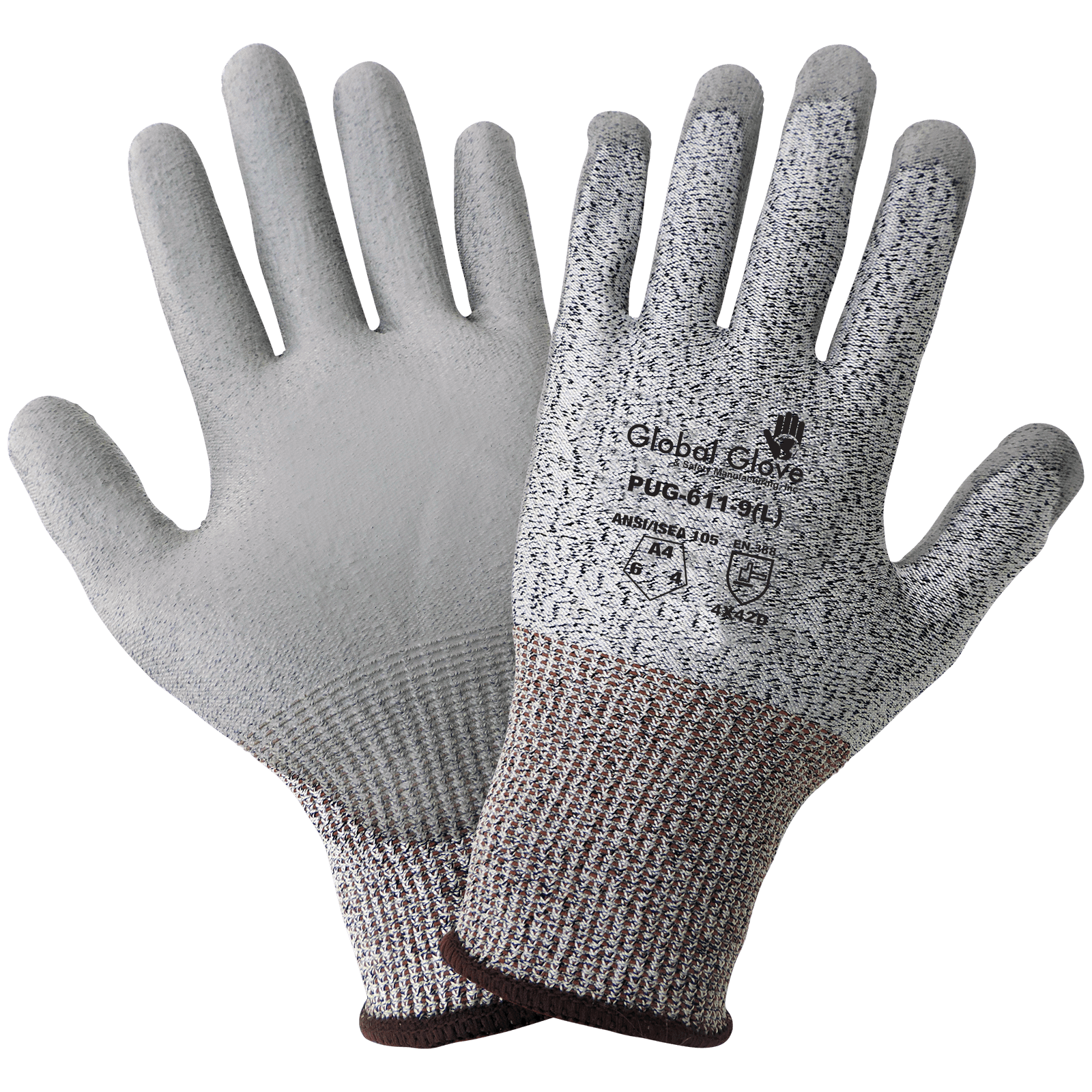 PUG-611 PUG-611 Polyurethane Coated 13-Gauge Salt-and-Pepper HPPE A4 Cut Resistant Gloves - Image 1