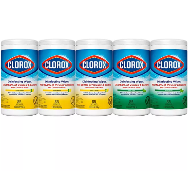 Clorox Disinfecting Wipes, Variety Pack, Fresh Scent and Crisp Lemon, 5 pack ct.
